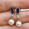 14kt Gold, Pearl, Blue Sapphire, & Diamond Earrings - 2