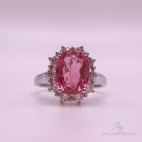 14kt Gold, Pink Tourmaline & Diamond Halo Ring