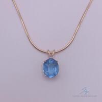 14kt Solid Yellow Gold Blue Topaz & Diamond Pendant Necklace