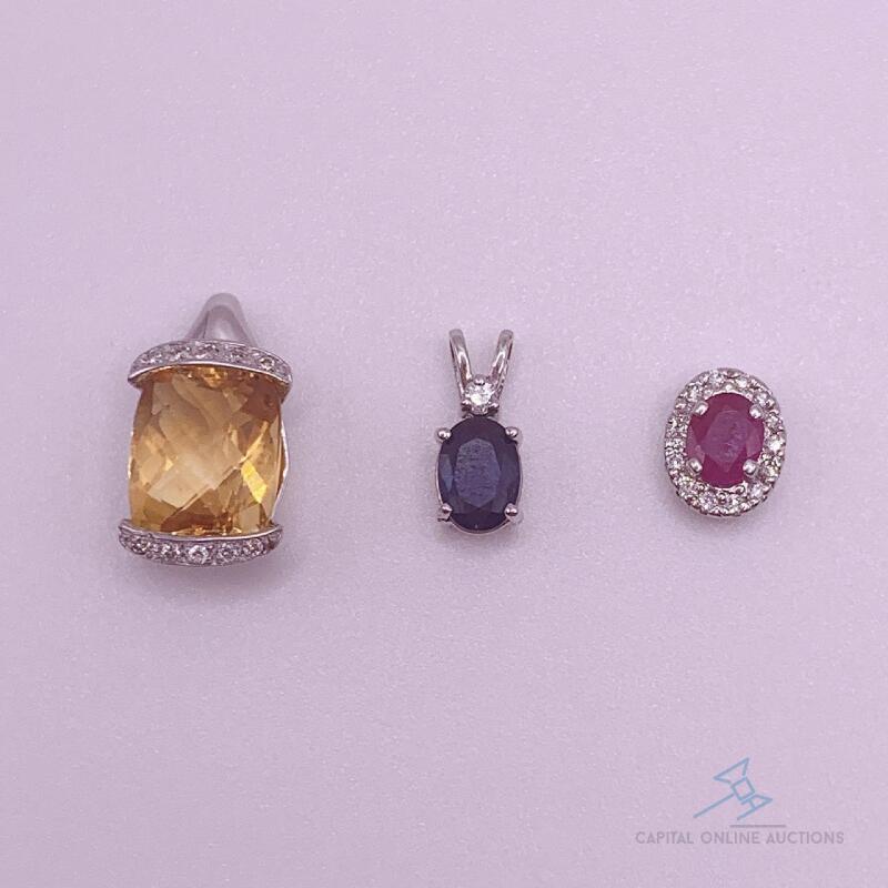 Group Lot of 3x 14kt Gold & Gemstone Pendants! Sapphires, Diamonds, Ruby, & More!