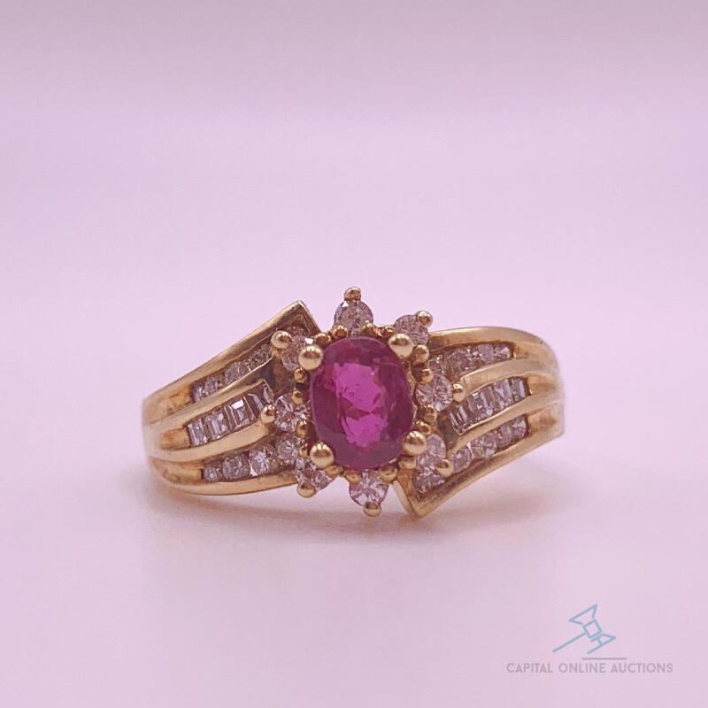 18kt Gold, Ruby, & Diamond Ring