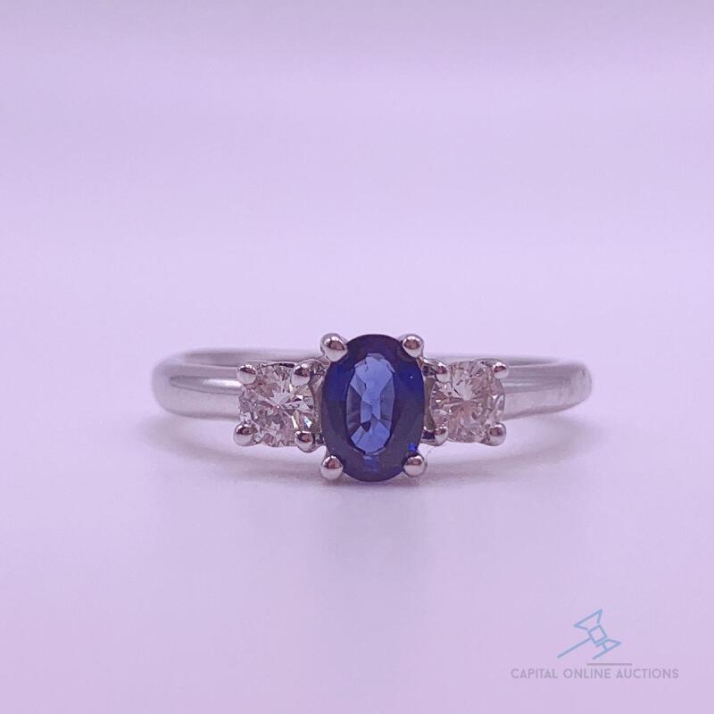 14kt Gold, Blue Sapphire, & Diamond Ring