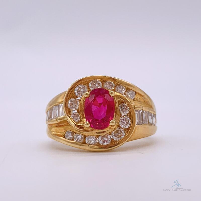 18kt Gold, Ruby, & Diamond Ring