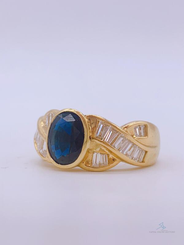 18kt Gold Blue Sapphire & Diamond Cocktail Band Ring