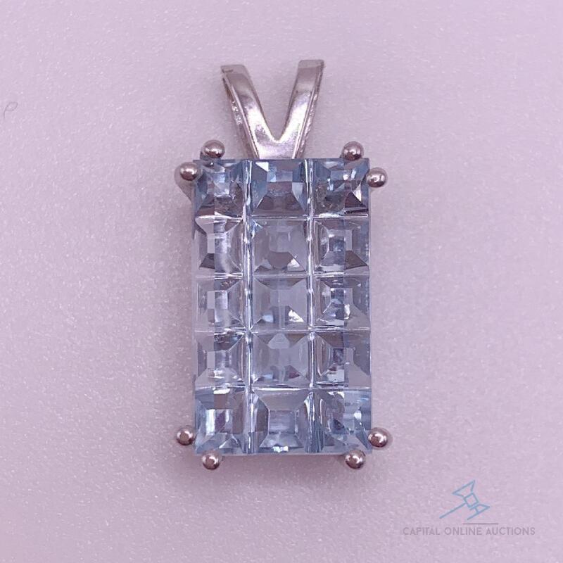 14kt Solid White Gold & 8.50 Carat Blue Topaz Pendant