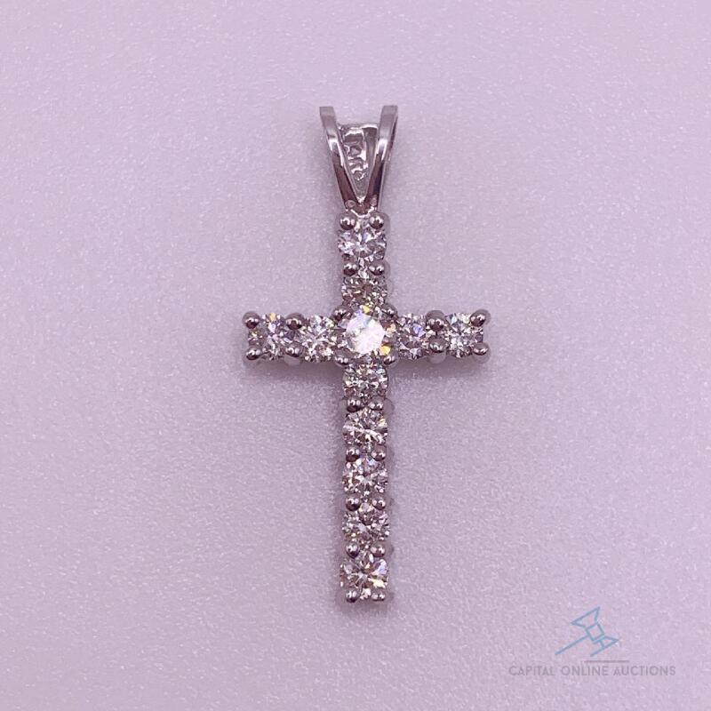 14kt Solid White Gold Diamond Cross Pendant