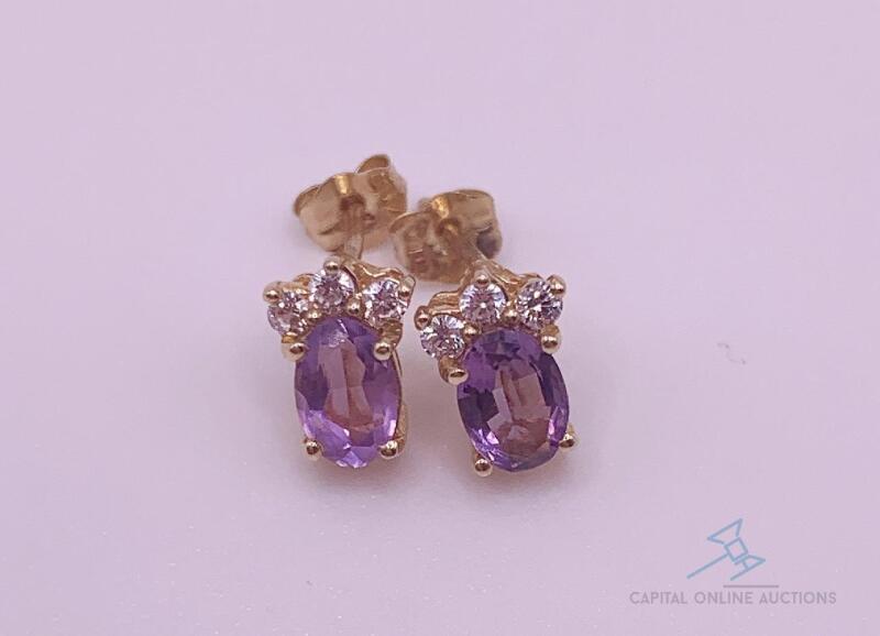 14kt Yellow Gold, Amethyst, & Diamond Earrings