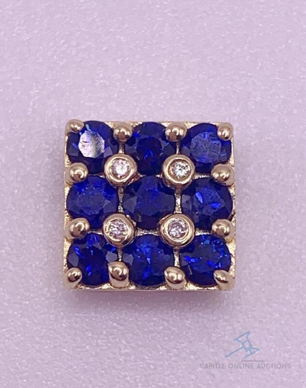 14kt Solid Yellow Gold, Blue Sapphire, & Diamond Pendant