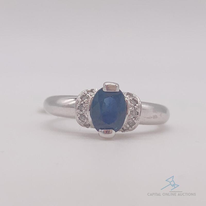 18kt Gold, Blue Sapphire, & Diamond Ring