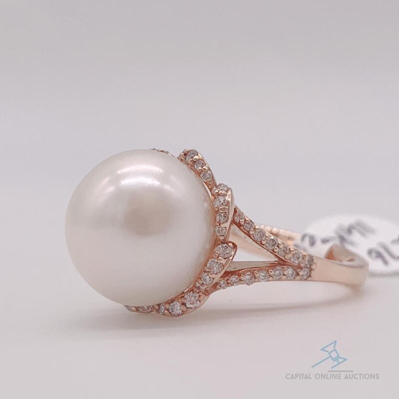 18kt Rose Gold, Pearl, & Diamond Ring