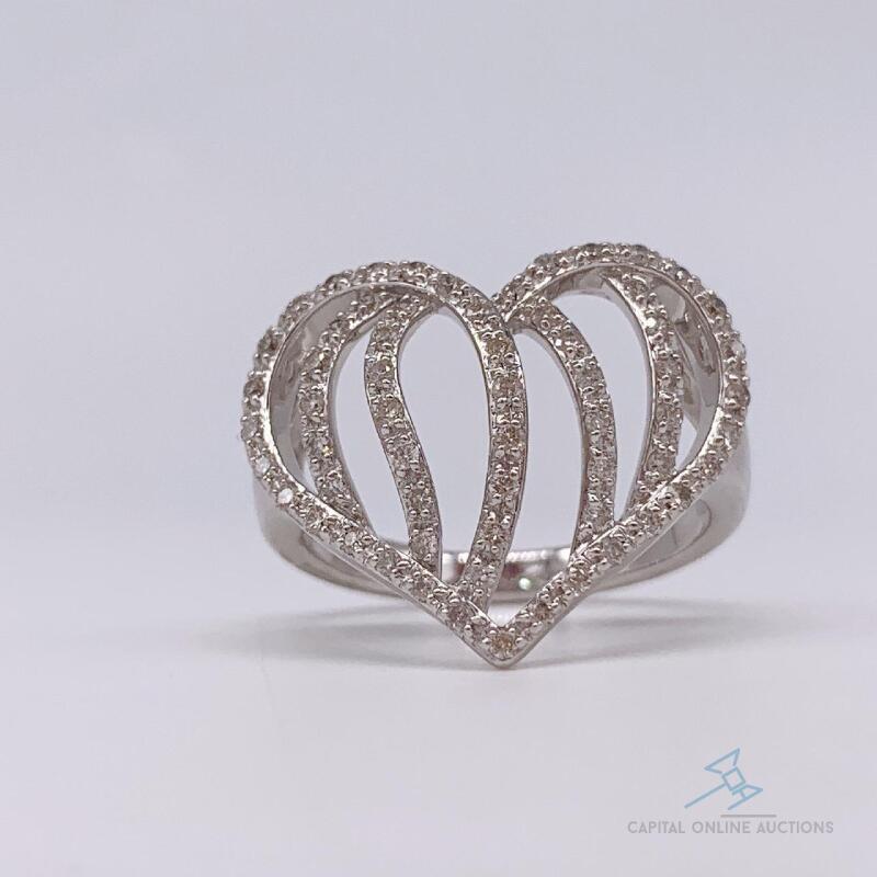 14kt Solid White Gold Diamond Heart Cocktail Ring