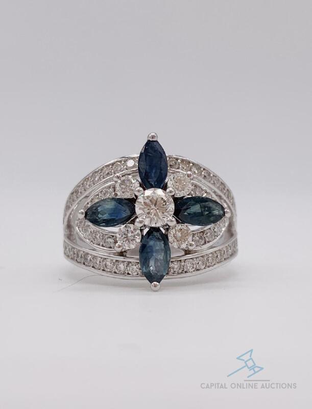 14kt Gold, Blue Sapphire, & Diamond Ring