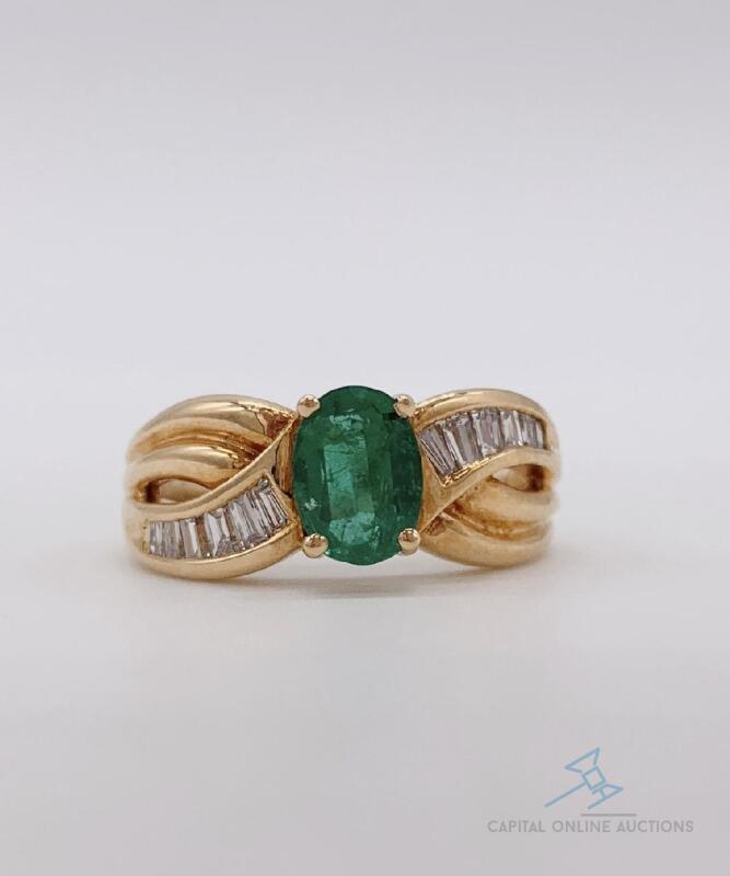 18kt Solid Yellow Gold, Emerald, & Diamond Cocktail Ring