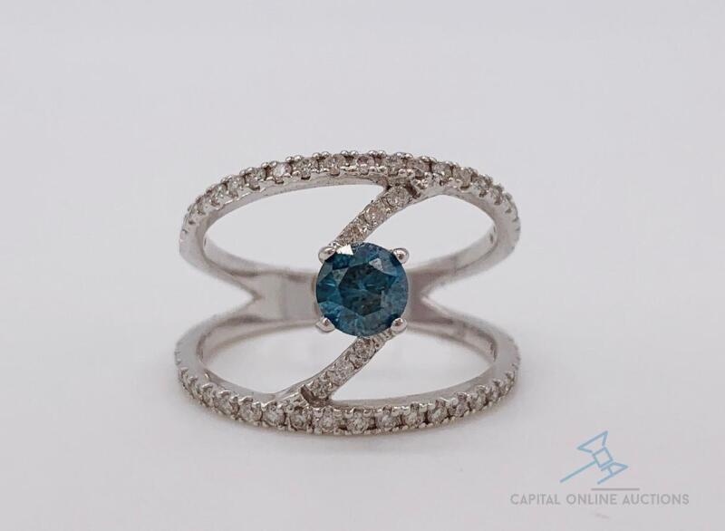 14kt Gold, Blue and White Diamond Cocktail Ring