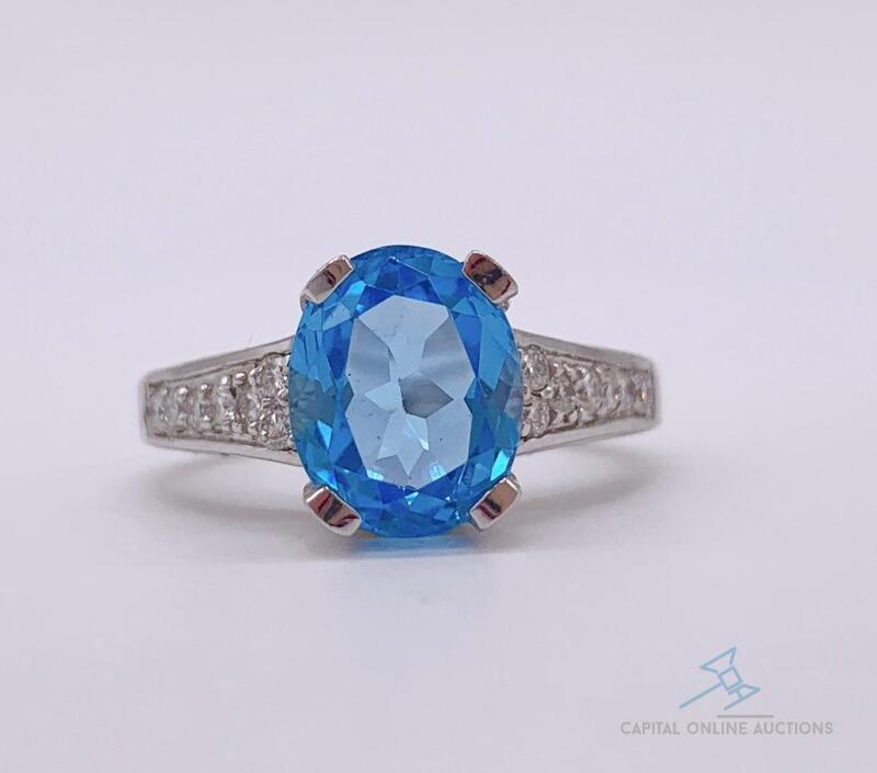 14kt Gold, Blue Topaz, & Diamond Ring