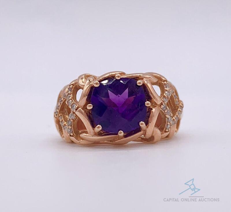 Beautiful 14kt Gold, Amethyst, & Diamond Cocktail Ring