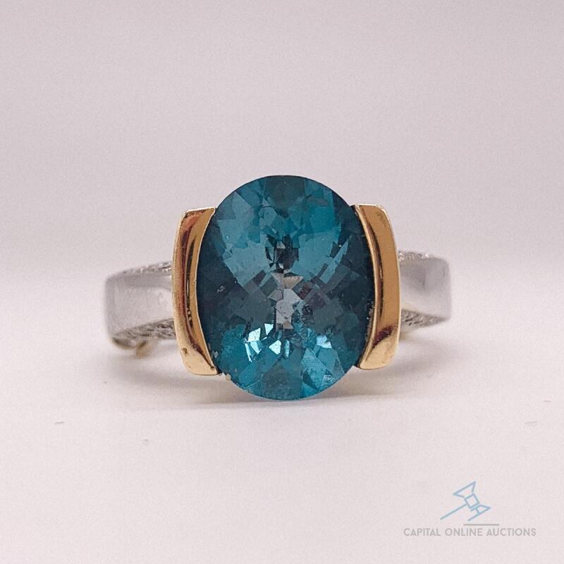 14kt Gold, Blue Topaz, & Diamond Ring