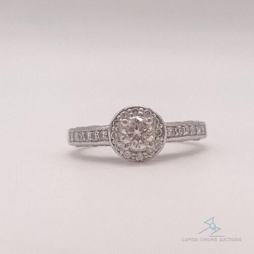 14kt Solid White Gold Diamond Engagement Ring