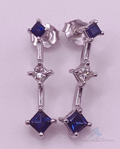 14kt Gold, Blue Sapphire, & Diamond Earrings