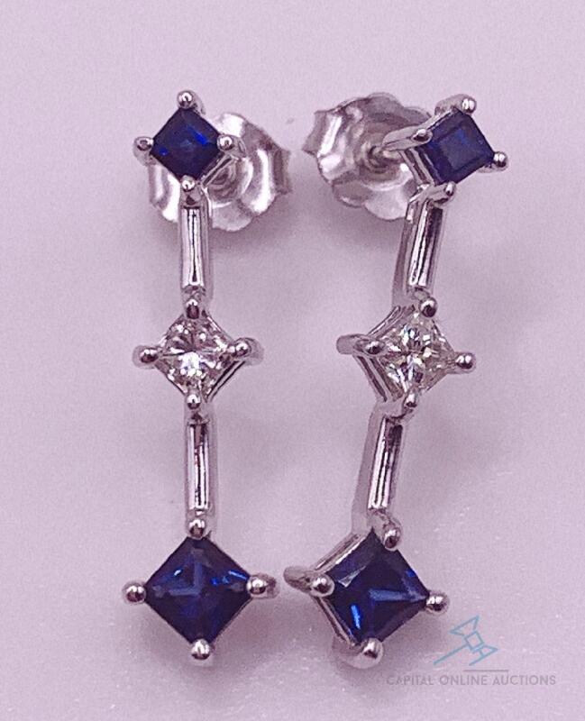 14kt Gold, Blue Sapphire, & Diamond Earrings