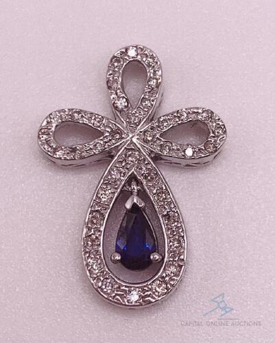 14kt Gold, Blue Sapphire, & Diamond Pendant