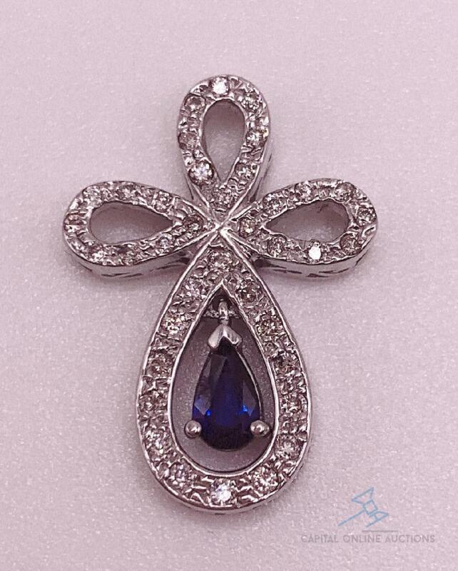 14kt Gold, Blue Sapphire, & Diamond Pendant