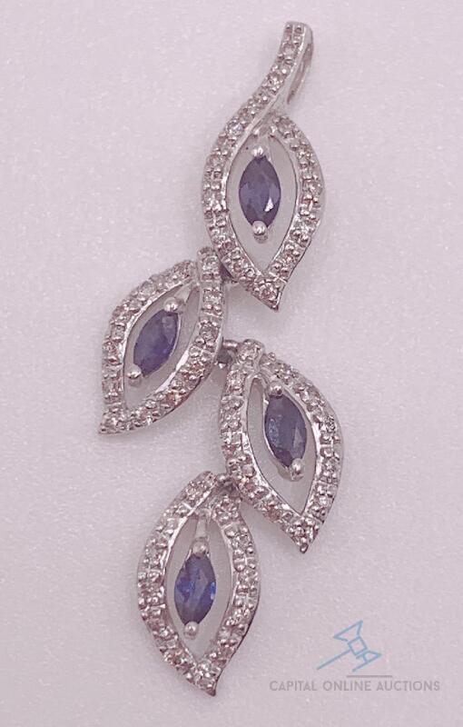 14kt Gold, Blue Sapphire, & Diamond Pendant