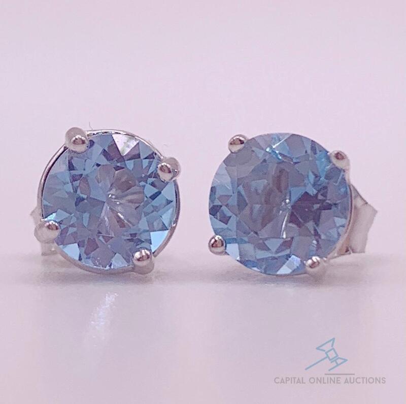 14kt Solid White Gold & Blue Topaz Stud Earrings