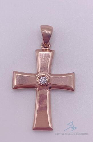 14kt Solid Gold & Diamond Cross Pendant