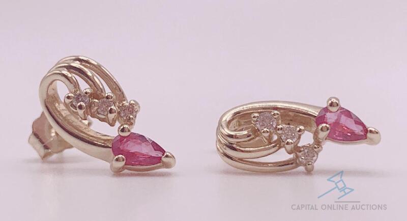 14kt Yellow Gold, Ruby & Diamond Earrings