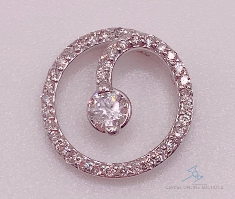 14kt Solid White Gold & Diamond Pendant