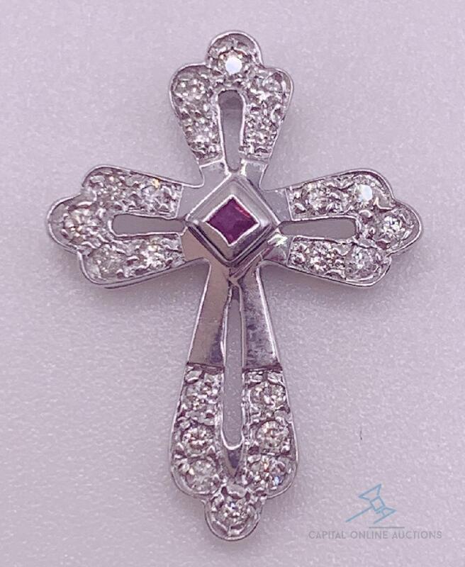 14kt Gold, Ruby, & Diamond Cross Pendant