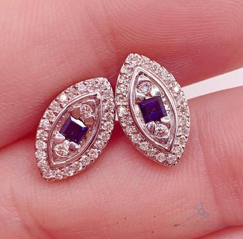 14kt Gold, Blue Sapphire, & Diamond Earrings