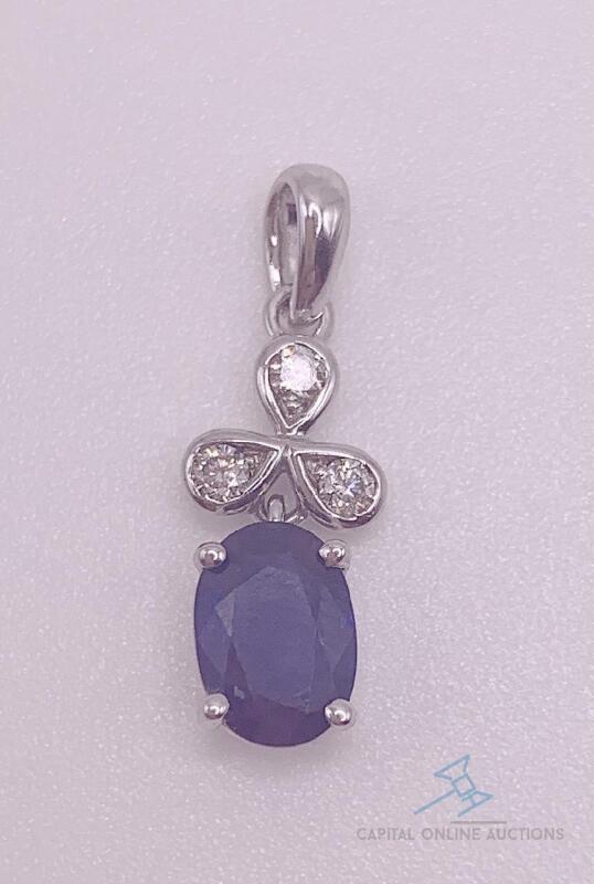 14kt Gold, Blue Sapphire, & Diamond Pendant