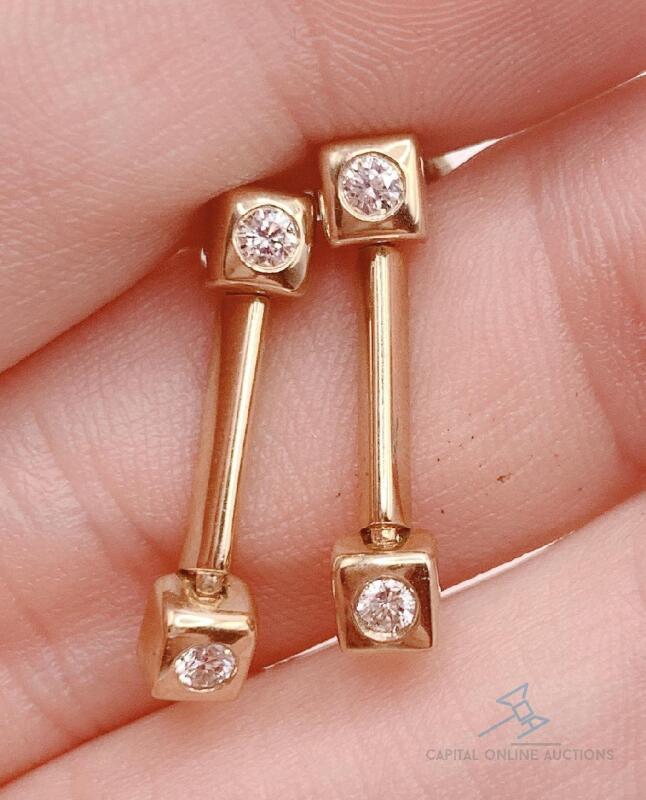14kt Solid Yellow Gold & Diamond Earrings