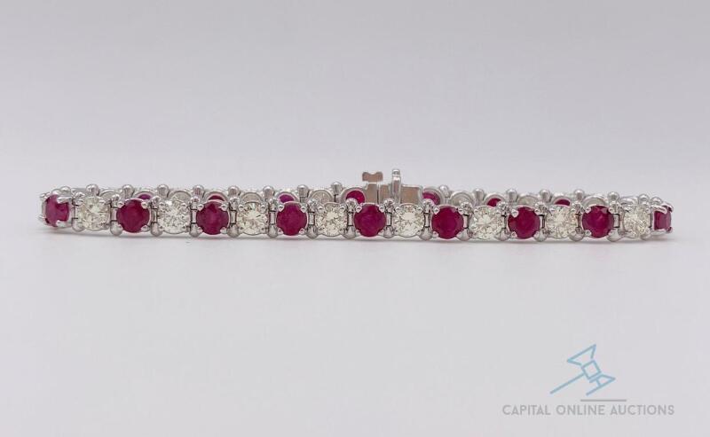 18kt Gold, Ruby & Diamond Tennis Bracelet