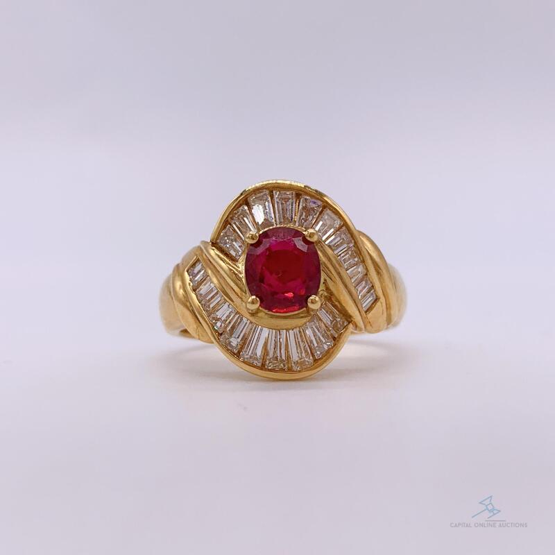 18kt Gold, Ruby, & Diamond Ring