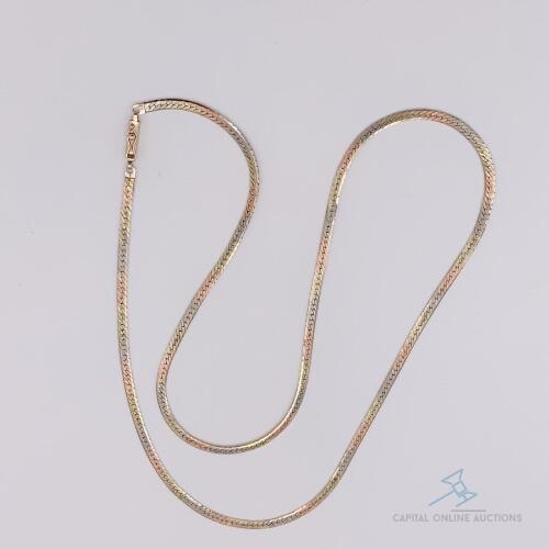 Stunning 14kt Tri- Colored Herringbone Chain Necklace