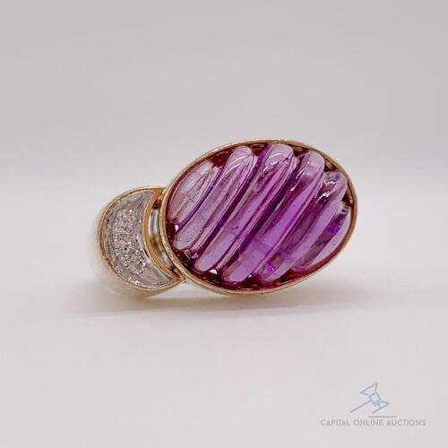 Unique Amethyst & Diamond Cocktail Ring in 14kt Yellow Gold