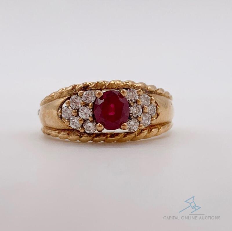 18kt Solid Yellow Gold, Ruby, & Diamond Cocktail Band Ring