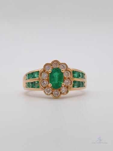 18kt Yellow Gold Emerald & Diamond Cocktail Ring