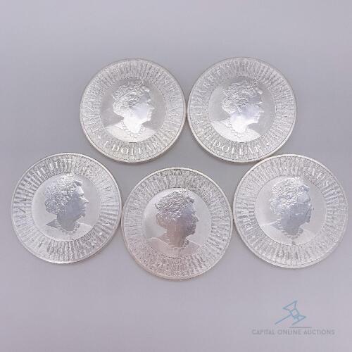 Group Lot of 5x $1 Queen Elizabeth 1oz fine silver each