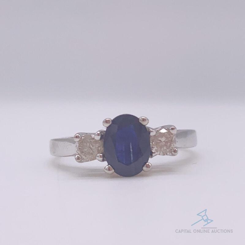 14kt Gold, Blue Sapphire, & Diamond Cocktail Ring