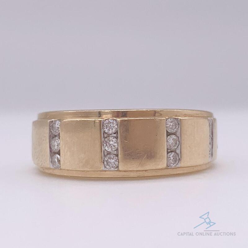 10kt Solid Yellow Gold & Diamond Wedding Band