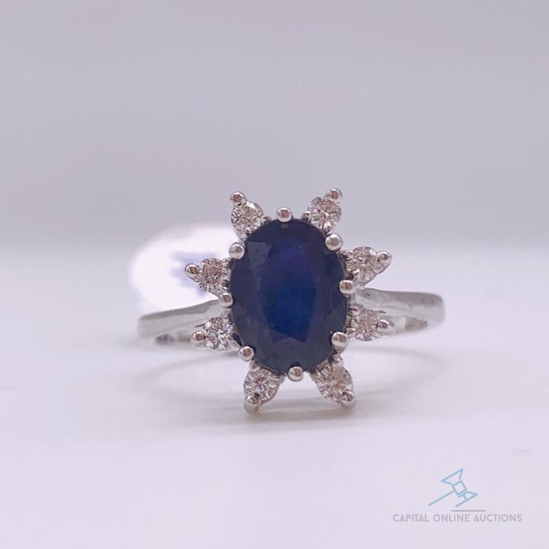 14kt Gold, Blue Sapphire, & Diamond Ring