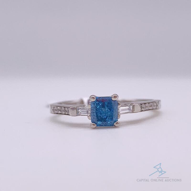 14kt Gold, Blue & White Diamond Ring