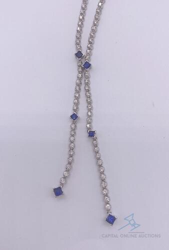 Gorgeous 14kt Solid Gold, Blue Sapphire, & Diamond Necklace