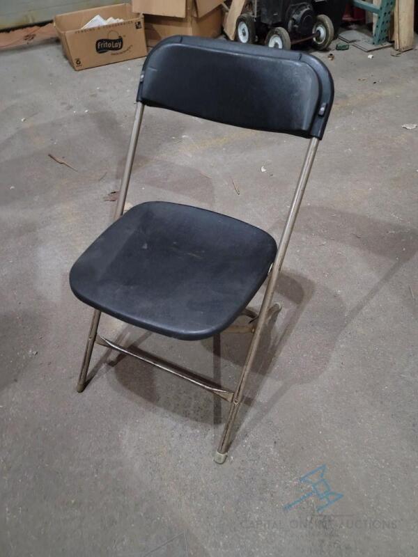 (50) Folding Chair Black on Beige Frame