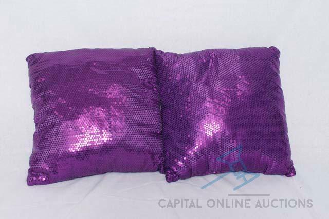 2 Purple Sequin Square Pillows