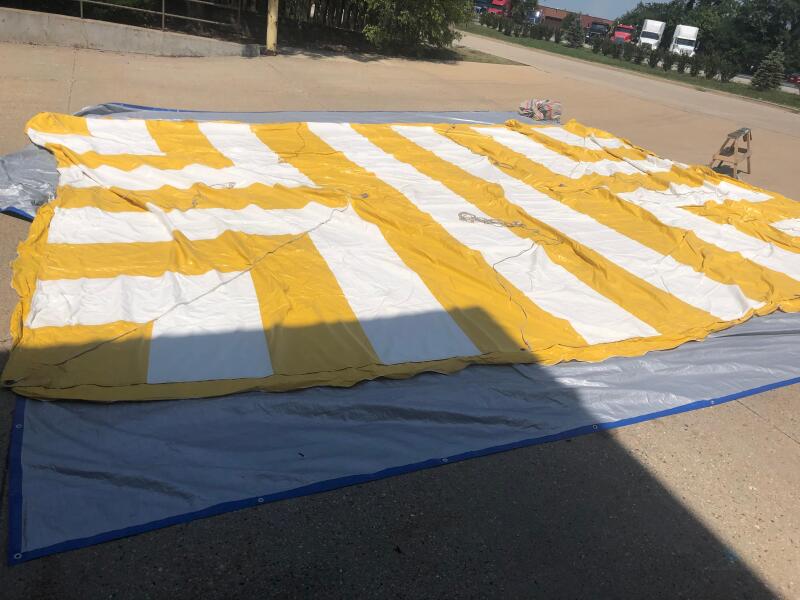 20'x30' White Yellow & Striped 1 Piece Pole Tent Top (TOP ONLY)